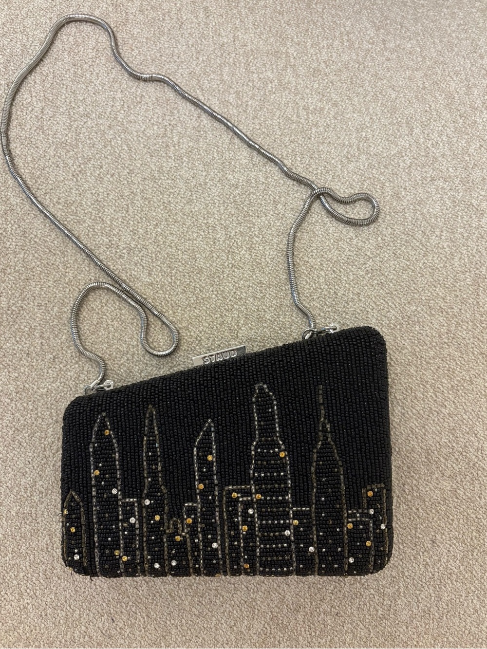 STAUD Carmella NYC Skyline Beaded Clutch